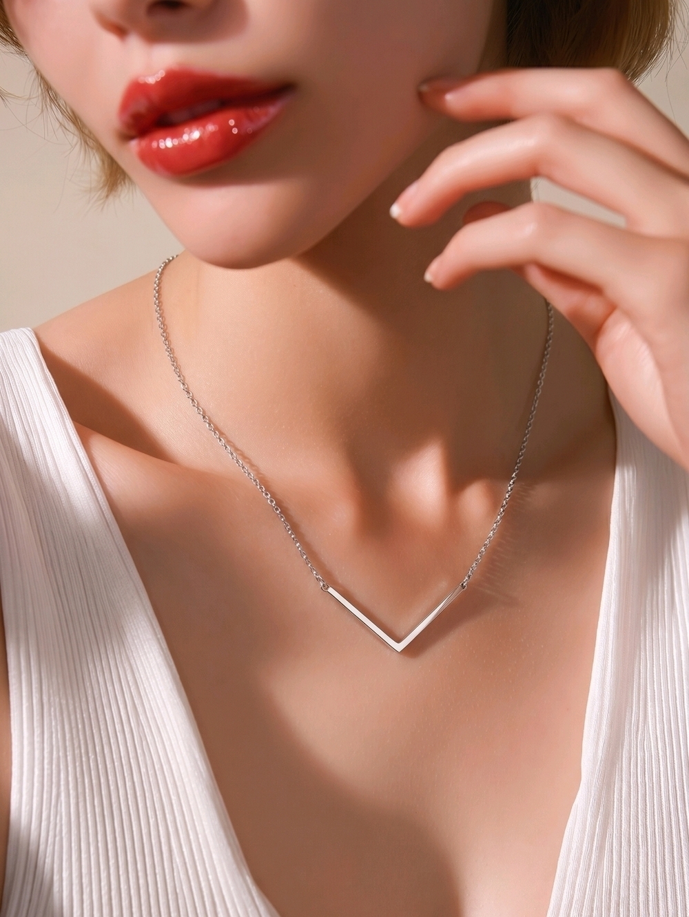 NWT nadineWest Simple Silver V Necklace ~22"